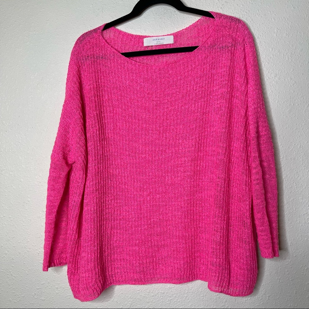 Zara Pink Long Sleeve Crochet Pullover Sweater oversized 💕